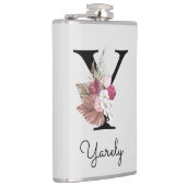 Monogrammierte rosa Boho-Blumeninitiale Y Flachmann (Rechts)