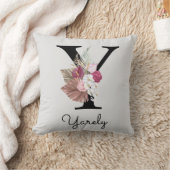 Monogrammierte rosa Boho-Blumeninitiale Y Kissen (Decke)