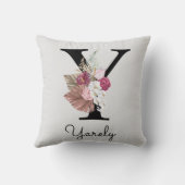 Monogrammierte rosa Boho-Blumeninitiale Y Kissen (Rückseite)