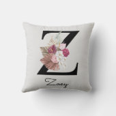Monogrammierte rosa Boho-Blumeninitiale Z Kissen (Rückseite)