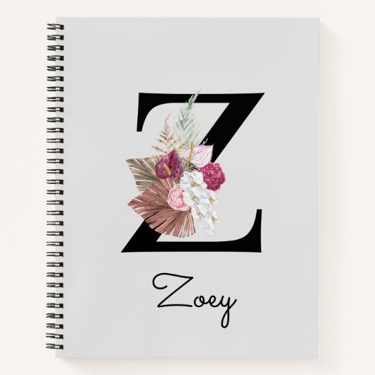 Monogrammierte rosa Boho-Blumeninitiale Z Notizblock (Vorderseite)