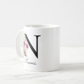 Monogrammierte rosa Boho-mädchenhafte Blumeneinzel Kaffeetasse (Vorderseite Links)