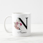 Monogrammierte rosa Boho-mädchenhafte Blumeneinzel Kaffeetasse (Links)