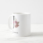Monogrammierte rosa florale Initiale J Kaffeetasse (Vorderseite Links)