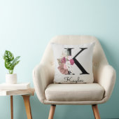 Monogrammierte rosa florale Initiale K Kissen (Stuhl )