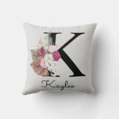 Monogrammierte rosa florale Initiale K Kissen (Rückseite)