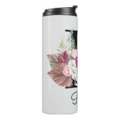 Monogrammierte rosa florale Initiale R Thermosbecher (Nach links gedreht)