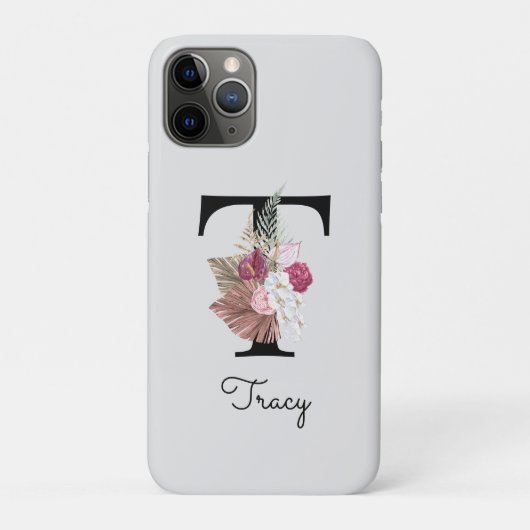 Monogrammierte rosa florale Initiale T Case-Mate iPhone Hülle (Rückseite)