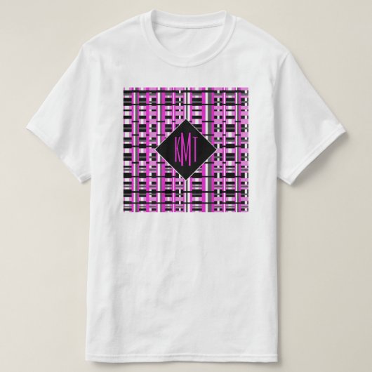 Monogrammierte rosa Karos T-Shirt (Design vorne)