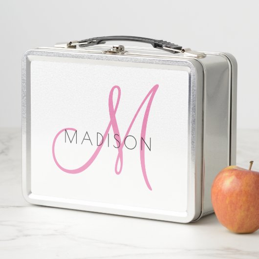 Monogrammierte rosa Schrift Mädchen Metall Brotdose (Beispiel)
