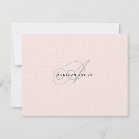 Monogrammierte Rosa und Grau Flachkarte Dankeskarte (Vorderseite)