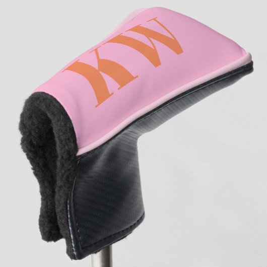 Monogrammierte Rosa und Orange Fette Initialen Maß Golf Headcover (3/4 Vorderseite)