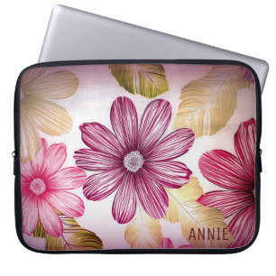 Monogrammierte rosa und rote Blumen Laptopschutzhülle