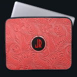 Monogrammierte rote Embossed Floral Damasks Laptopschutzhülle<br><div class="desc">Monogrammatikales verziertes Blumenmuster mit Prägung aus lackiertem Holz. Es gibt nur wenige Farben,  aber Sie können sich auch eine Farbe wünschen. Design ist nur ein Bild und nicht echte Prägung oder Holzstruktur.</div>