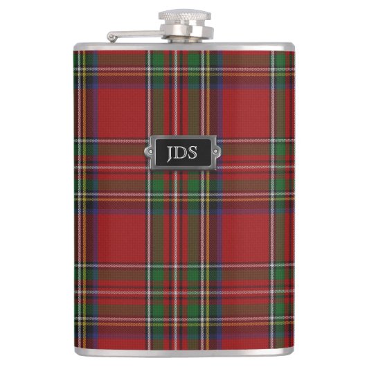 Monogrammierte Royal Stewart Tartan Kariert Flask Flachmann (Vorderseite)