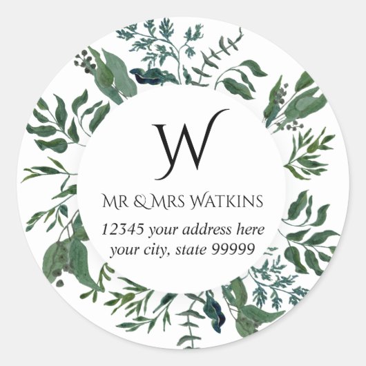 Monogrammierte Rücksendeadresse Smaragdwald Laub Runder Aufkleber (Vorderseite)
