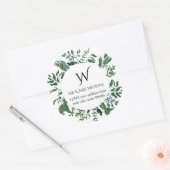 Monogrammierte Rücksendeadresse Smaragdwald Laub Runder Aufkleber (Umschlag)