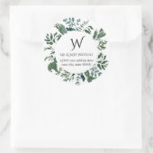 Monogrammierte Rücksendeadresse Smaragdwald Laub Runder Aufkleber (Tasche)