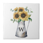 Monogrammierte rustikale Herbst-Sonnenblumen-Vase Fliese (Vorderseite)