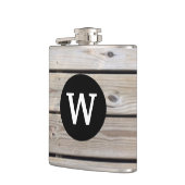 Monogrammierte rustikale Holzplanken-Flasche Flachmann (Links)