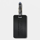 Monogrammierte schwarz gebürstete Metallic Textur Gepäckanhänger (Rückseite vertikal)
