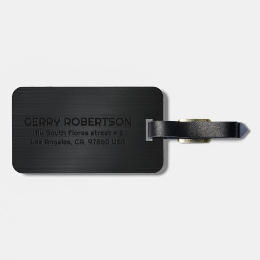 Monogrammierte schwarz gebürstete Metallic Textur Gepäckanhänger (Rückseite horizontal)