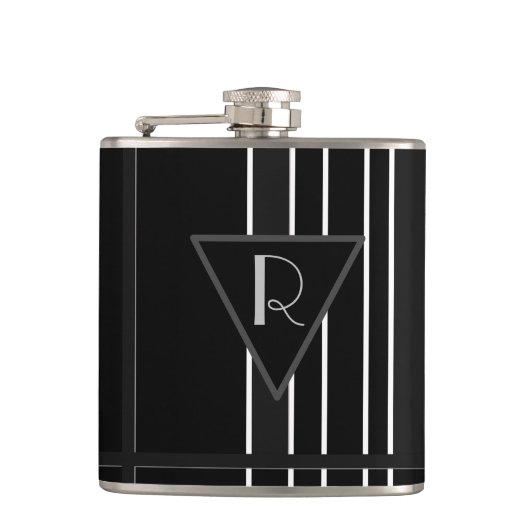 Monogrammierte Schwarz-Weiß-Gestreifte Flachmann (Vorderseite)