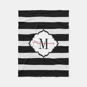 Monogrammierte Schwarz-Weiß-Gestreifte Fleece-Deck Fleecedecke