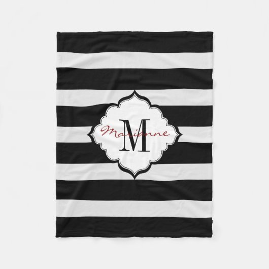 Monogrammierte Schwarz-Weiß-Gestreifte Fleece-Deck Fleecedecke (Vorderseite)
