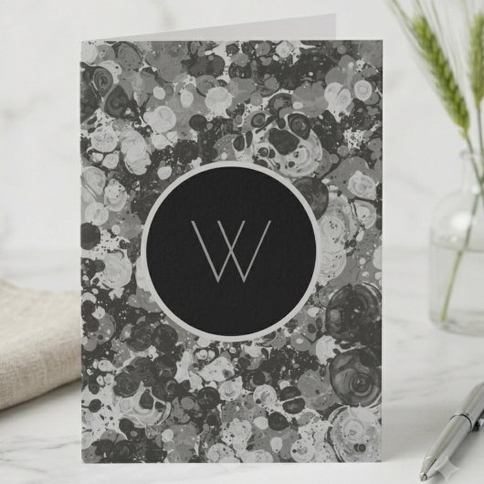 Monogrammierte Schwarz-Weiß-Tinte Marmor Kunst
