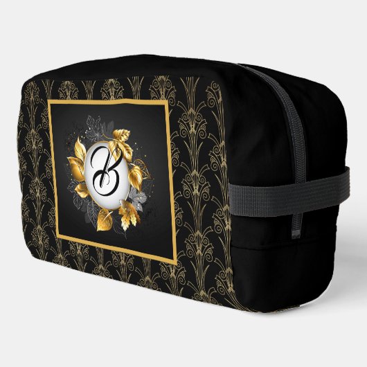 Monogrammierte schwarze Art Deco Perle Waschbeutel (Linke Seite)