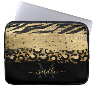 Monogrammierte schwarze goldene elegante Schrift G Laptopschutzhülle