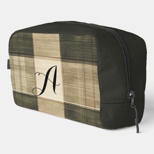 Monogrammierte schwarze und braune Karos Waschbeutel (Rechte Ecke)