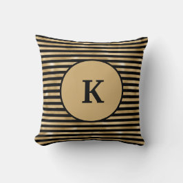 Monogrammierte schwarze und goldene gestreifte sch kissen