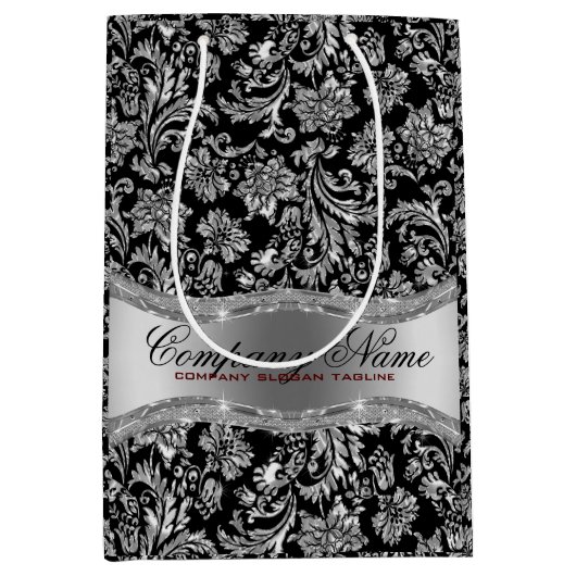 Monogrammierte schwarze und metallische silberfarb mittlere geschenktüte (Vorderseite)