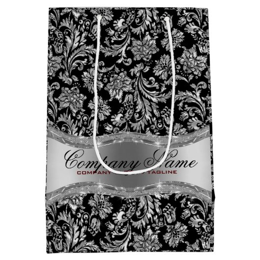 Monogrammierte schwarze und metallische silberfarb mittlere geschenktüte (Rückseite)