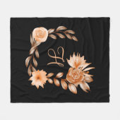 Monogrammierte schwarze und pfirsichfarbene Floral Fleecedecke (Vorderseite (Horizontal))