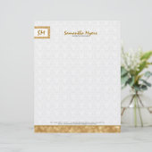 Monogrammierte Simple Gold Glitzer White Damasks Briefbogen (Stehend Vorderseite)