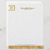 Monogrammierte Simple Gold Glitzer White Damasks Briefbogen (Vorne/Hinten)