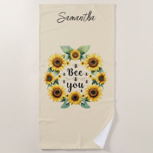 Monogrammierte Sonnenblumen Bienen Sei Du Gelb  Strandtuch