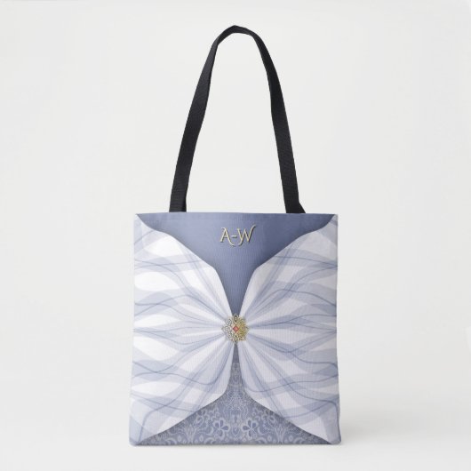 Monogrammierte staubblaue Juwel-Textil-Illusions-T Tasche (Vorderseite)