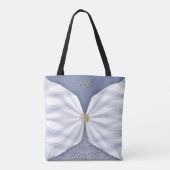 Monogrammierte staubblaue Juwel-Textil-Illusions-T Tasche (Rückseite)