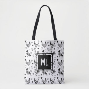 Monogrammierte süße schwarze und weiße Cartoon-Hüh Tasche