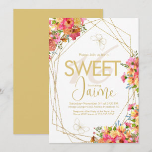 Monogrammierte Sweet 16 Florals Garten Schmetterli Einladung