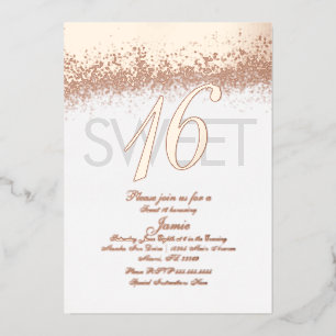 Monogrammierte Sweet Sixteen Gold geprägter Glitte Folieneinladung