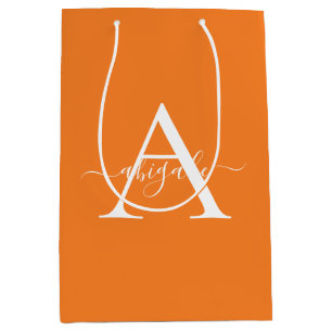 Monogrammierte Tangerine Orange   Minimalistischer Mittlere Geschenktüte