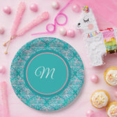 Monogrammierte Teal-Muster Servietten Pappteller (Party)