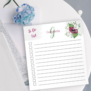 Monogrammierte To-Do-Liste Magenta-Wasserfarbe Flo Notizblock