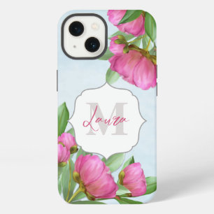 Monogrammierte trendige florale Pfingstrose-Blume iPhone 13 Hülle