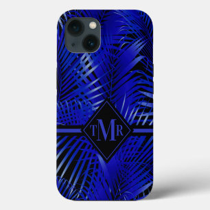 Monogrammierte tropische blaue Palme iPhone 13 Hülle